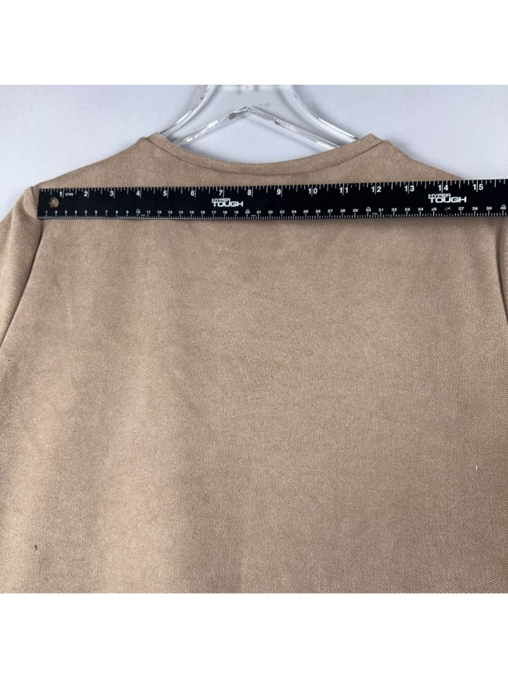 Zara Shift Dress Size Medium Tan Faux Suede Short-Sleeve Front Pockets - Picture 8 of 10